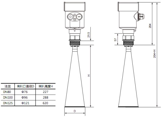 高溫雷達(dá)液位計(jì)RD708外形尺寸圖