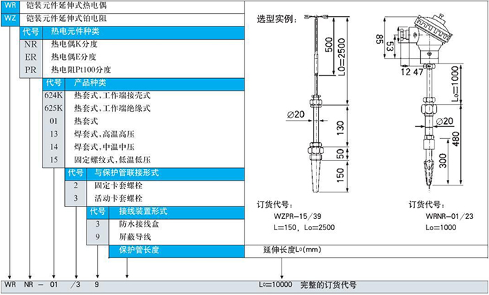 電站測(cè)溫?zé)犭娕兼z裝元件延伸式選型表